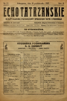 Echo Tatrzańskie: dwutygodnik poświęcony sprawom Tatr Podhala. 1919, nr 17