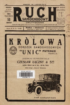 Ruch Samochodowy : organ Związku Właścicieli Dorożek Samochodowych i Autobusów. 1927, nr 1