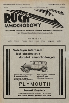 Ruch Samochodowy : dwutygodnik ilustrowany, poświęcony sprawom komunikacji samochodowej. Organ Właścicieli Samochodów Eksploatacyjnych R.P.. 1929, nr 7