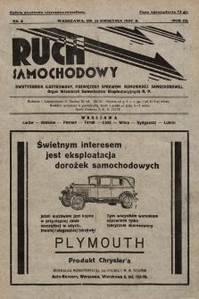 Ruch Samochodowy : dwutygodnik ilustrowany, poświęcony sprawom komunikacji samochodowej. Organ Właścicieli Samochodów Eksploatacyjnych R.P.. 1929, nr 8