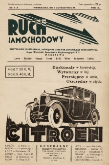 Ruch Samochodowy : dwutygodnik ilustrowany, poświęcony sprawom komunikacji samochodowej. Organ Właścicieli Samochodów Eksploatacyjnych R.P.. 1930, nr 1-3