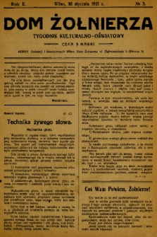 Dom Żołnierza : tygodnik kulturalno-oświatowy. 1920, nr 3