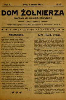 Dom Żołnierza : tygodnik kulturalno-oświatowy. 1920, nr 13