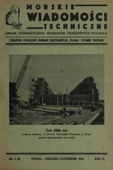 Morskie Wiadomości Techniczne : czasopismo poświęcone sprawom okrętownictwa, żeglugi i techniki portowej. 1938, nr 5