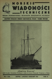 Morskie Wiadomości Techniczne : czasopismo poświęcone sprawom okrętownictwa, żeglugi i techniki portowej. 1938, nr 6
