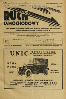 Ruch Samochodowy : Dwutygodnik ilustrowany, poświęcony sprawom komunikacji samochodowej, organ Związku Właścicieli Dorożek Samochodowych i Autobusowych R.P.. 1928, nr 12