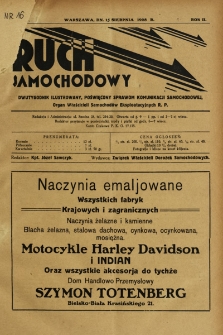 Ruch Samochodowy : Dwutygodnik ilustrowany, poświęcony sprawom komunikacji samochodowej, organ Związku Właścicieli Dorożek Samochodowych i Autobusowych R.P.. 1928, nr 16