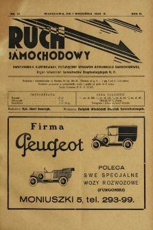 Ruch Samochodowy : Dwutygodnik ilustrowany, poświęcony sprawom komunikacji samochodowej, organ Związku Właścicieli Dorożek Samochodowych i Autobusowych R.P.. 1928, nr 17