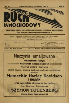 Ruch Samochodowy : Dwutygodnik ilustrowany, poświęcony sprawom komunikacji samochodowej, organ Związku Właścicieli Dorożek Samochodowych i Autobusowych R.P.. 1928, nr 18