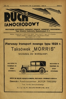 Ruch Samochodowy : Dwutygodnik ilustrowany, poświęcony sprawom komunikacji samochodowej, organ Związku Właścicieli Dorożek Samochodowych i Autobusowych R.P.. 1928, nr 24