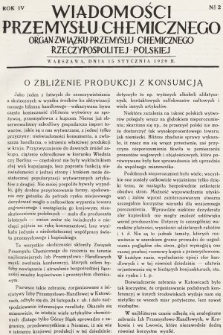 Wiadomości Przemysłu Chemicznego : organ Związku Przemysłu Chemicznego Rzeczypospolitej Polskiej. R. 4, 1929, nr 2