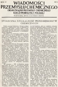 Wiadomości Przemysłu Chemicznego : organ Związku Przemysłu Chemicznego Rzeczypospolitej Polskiej. R. 4, 1929, nr 3