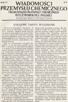 Wiadomości Przemysłu Chemicznego : organ Związku Przemysłu Chemicznego Rzeczypospolitej Polskiej. R. 4, 1929, nr 4