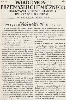 Wiadomości Przemysłu Chemicznego : organ Związku Przemysłu Chemicznego Rzeczypospolitej Polskiej. R. 4, 1929, nr 5