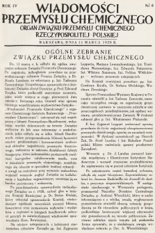 Wiadomości Przemysłu Chemicznego : organ Związku Przemysłu Chemicznego Rzeczypospolitej Polskiej. R. 4, 1929, nr 6