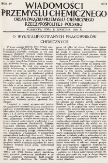 Wiadomości Przemysłu Chemicznego : organ Związku Przemysłu Chemicznego Rzeczypospolitej Polskiej. R. 4, 1929, nr 8