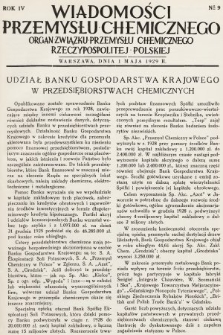 Wiadomości Przemysłu Chemicznego : organ Związku Przemysłu Chemicznego Rzeczypospolitej Polskiej. R. 4, 1929, nr 9