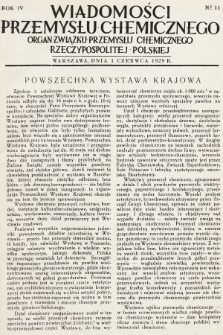 Wiadomości Przemysłu Chemicznego : organ Związku Przemysłu Chemicznego Rzeczypospolitej Polskiej. R. 4, 1929, nr 11