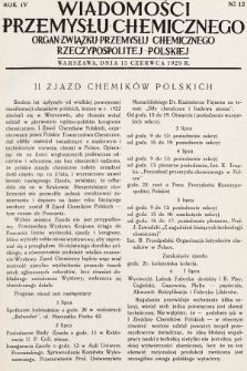 Wiadomości Przemysłu Chemicznego : organ Związku Przemysłu Chemicznego Rzeczypospolitej Polskiej. R. 4, 1929, nr 12