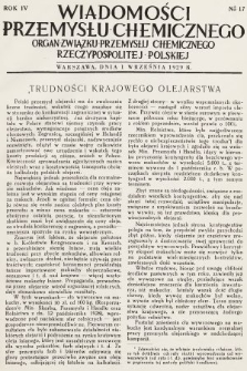 Wiadomości Przemysłu Chemicznego : organ Związku Przemysłu Chemicznego Rzeczypospolitej Polskiej. R. 4, 1929, nr 17