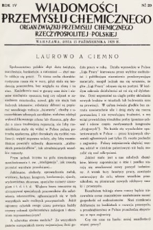 Wiadomości Przemysłu Chemicznego : organ Związku Przemysłu Chemicznego Rzeczypospolitej Polskiej. R. 4, 1929, nr 20