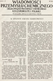 Wiadomości Przemysłu Chemicznego : organ Związku Przemysłu Chemicznego Rzeczypospolitej Polskiej. R. 4, 1929, nr 24