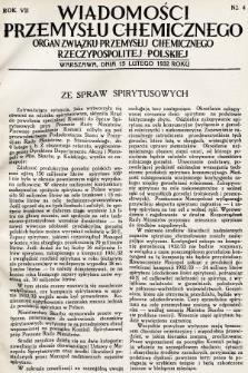 Wiadomości Przemysłu Chemicznego : organ Związku Przemysłu Chemicznego Rzeczypospolitej Polskiej. R. 7, 1932, nr 4