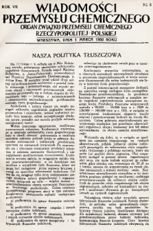 Wiadomości Przemysłu Chemicznego : organ Związku Przemysłu Chemicznego Rzeczypospolitej Polskiej. R. 7, 1932, nr 5