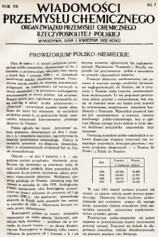 Wiadomości Przemysłu Chemicznego : organ Związku Przemysłu Chemicznego Rzeczypospolitej Polskiej. R. 7, 1932, nr 7