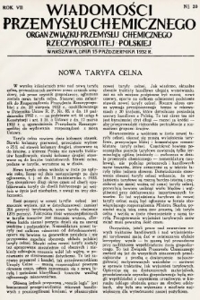 Wiadomości Przemysłu Chemicznego : organ Związku Przemysłu Chemicznego Rzeczypospolitej Polskiej. R. 7, 1932, nr 20