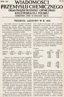 Wiadomości Przemysłu Chemicznego : organ Związku Przemysłu Chemicznego Rzeczypospolitej Polskiej. R. 8, 1933, nr 2