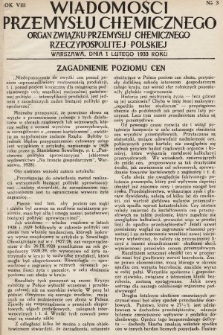 Wiadomości Przemysłu Chemicznego : organ Związku Przemysłu Chemicznego Rzeczypospolitej Polskiej. R. 8, 1933, nr 3