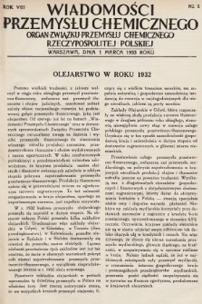 Wiadomości Przemysłu Chemicznego : organ Związku Przemysłu Chemicznego Rzeczypospolitej Polskiej. R. 8, 1933, nr 5