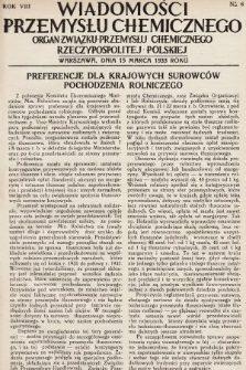 Wiadomości Przemysłu Chemicznego : organ Związku Przemysłu Chemicznego Rzeczypospolitej Polskiej. R. 8, 1933, nr 6