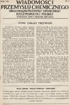Wiadomości Przemysłu Chemicznego : organ Związku Przemysłu Chemicznego Rzeczypospolitej Polskiej. R. 8, 1933, nr 7