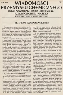 Wiadomości Przemysłu Chemicznego : organ Związku Przemysłu Chemicznego Rzeczypospolitej Polskiej. R. 8, 1933, nr 9