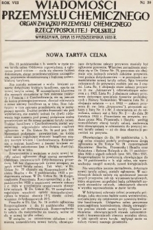 Wiadomości Przemysłu Chemicznego : organ Związku Przemysłu Chemicznego Rzeczypospolitej Polskiej. R. 8, 1933, nr 20