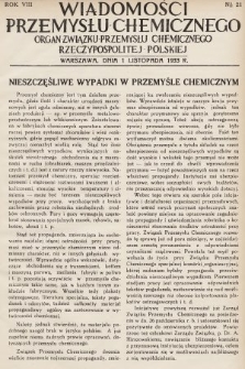 Wiadomości Przemysłu Chemicznego : organ Związku Przemysłu Chemicznego Rzeczypospolitej Polskiej. R. 8, 1933, nr 21