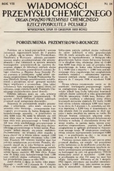 Wiadomości Przemysłu Chemicznego : organ Związku Przemysłu Chemicznego Rzeczypospolitej Polskiej. R. 8, 1933, nr 24