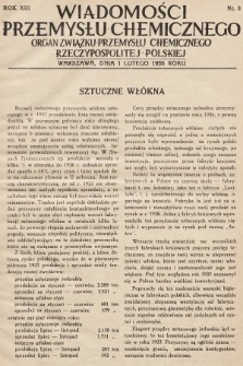 Wiadomości Przemysłu Chemicznego : organ Związku Przemysłu Chemicznego Rzeczypospolitej Polskiej. R. 13, 1938, nr 3