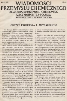 Wiadomości Przemysłu Chemicznego : organ Związku Przemysłu Chemicznego Rzeczypospolitej Polskiej. R. 13, 1938, nr 8