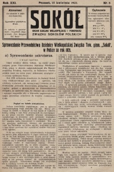 Sokół : organ Dzielnic Wielkopolskiej i Pomorskiej Związku Sokołów Polskich. R. 21, 1922, nr 8