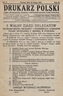 Drukarz Polski : organ Stowarzyszenia Drukarzy i Pokrewnych Zawodów Polski Zachodniej. 1927, nr 2