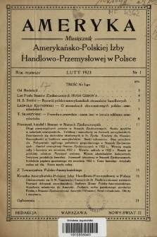 Ameryka : miesięcznik Amerykańsko-Polskiej Izby Handlowo-Przemysłowej w Polsce. 1923, nr 1