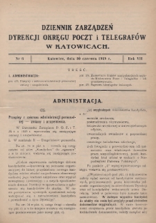 Dziennik Zarządzeń Dyrekcji Okręgu Poczt i Telegrafów w Katowicach. 1939, nr 6