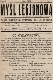Myśl Legjonowa : pismo poświęcone sprawom idei legjonowej. 1929, nr 1