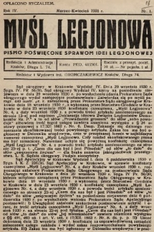 Myśl Legjonowa : pismo poświęcone sprawom idei legjonowej. 1931, nr 1