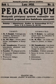 Pedagogjum : miesięcznik poświęcony sprawom seminarjów nauczycielskich, preparand oraz kształcenia nauczycieli. 1925, nr 2
