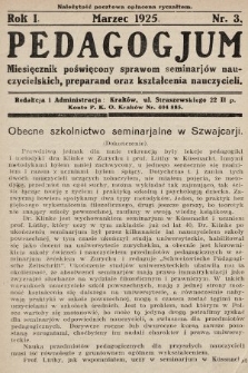 Pedagogjum : miesięcznik poświęcony sprawom seminarjów nauczycielskich, preparand oraz kształcenia nauczycieli. 1925, nr 3