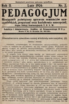 Pedagogjum : miesięcznik poświęcony sprawom seminarjów nauczycielskich, preparand oraz kształcenia nauczycieli : organ Sekcyj Seminaryjnych T. N. S. W. 1926, nr 2